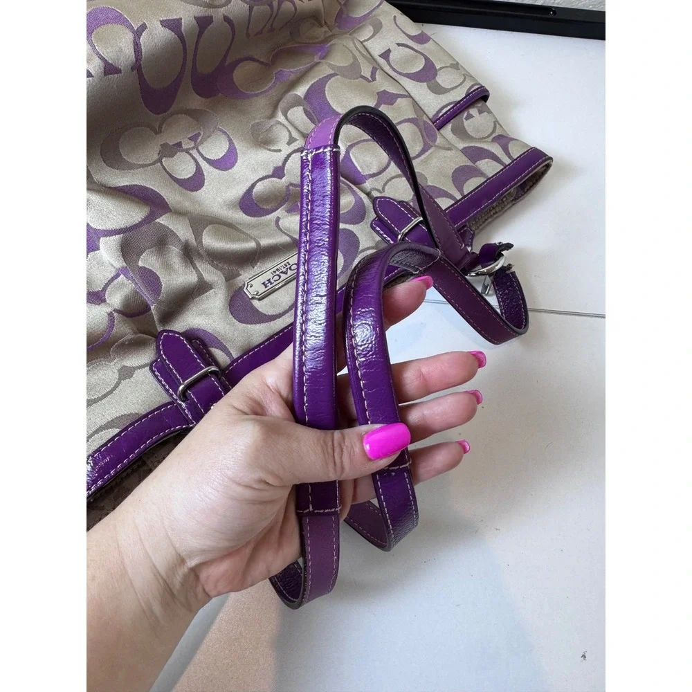 Y2K Coach Signature Tote Bag Women Purple Tan Monogram Patent Trim Aesthetic - Picture 12 of 12